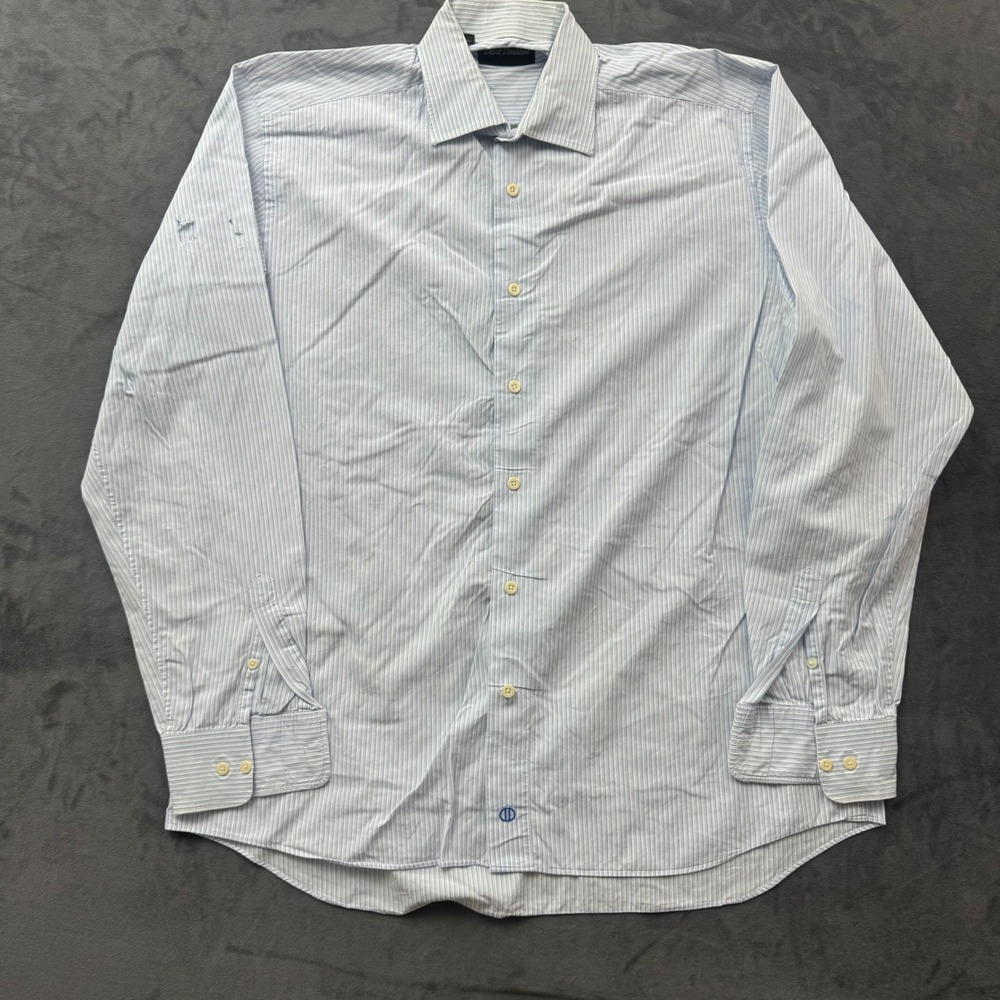 David Donahue Mens Blue White Striped Dress Shirt 16.5 36/37 Long Sleeve
